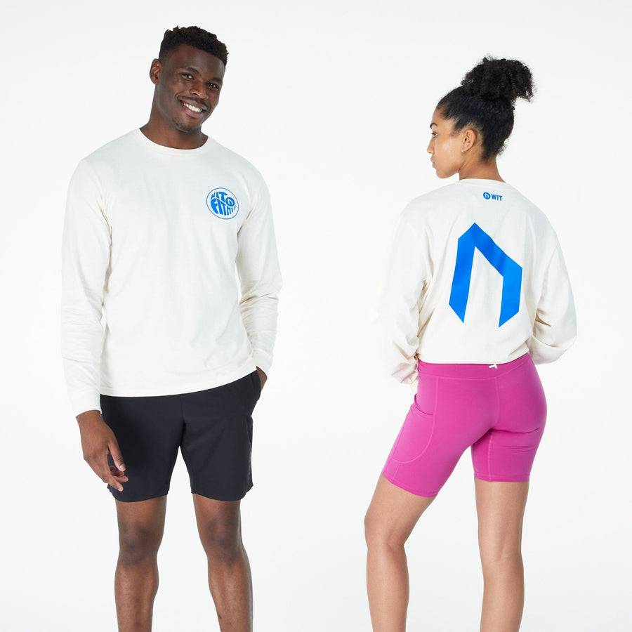 WIT Fitness T-shirts WIT Sticker Tee L/S in Raw and Blue