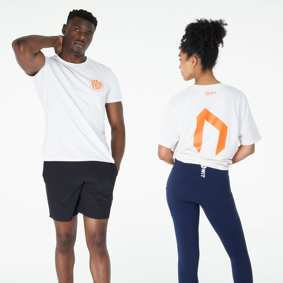 WIT Fitness T-shirts WIT Sticker Tee in Cream and Orange