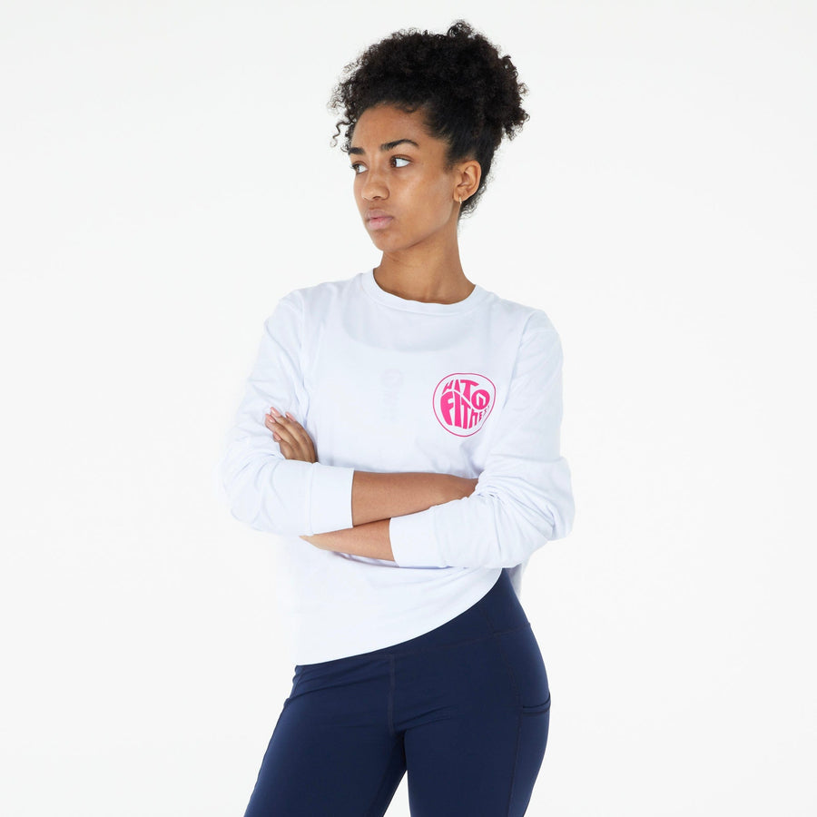 WIT Fitness T-shirts WIT Sticker Tee L/S in White and Pink