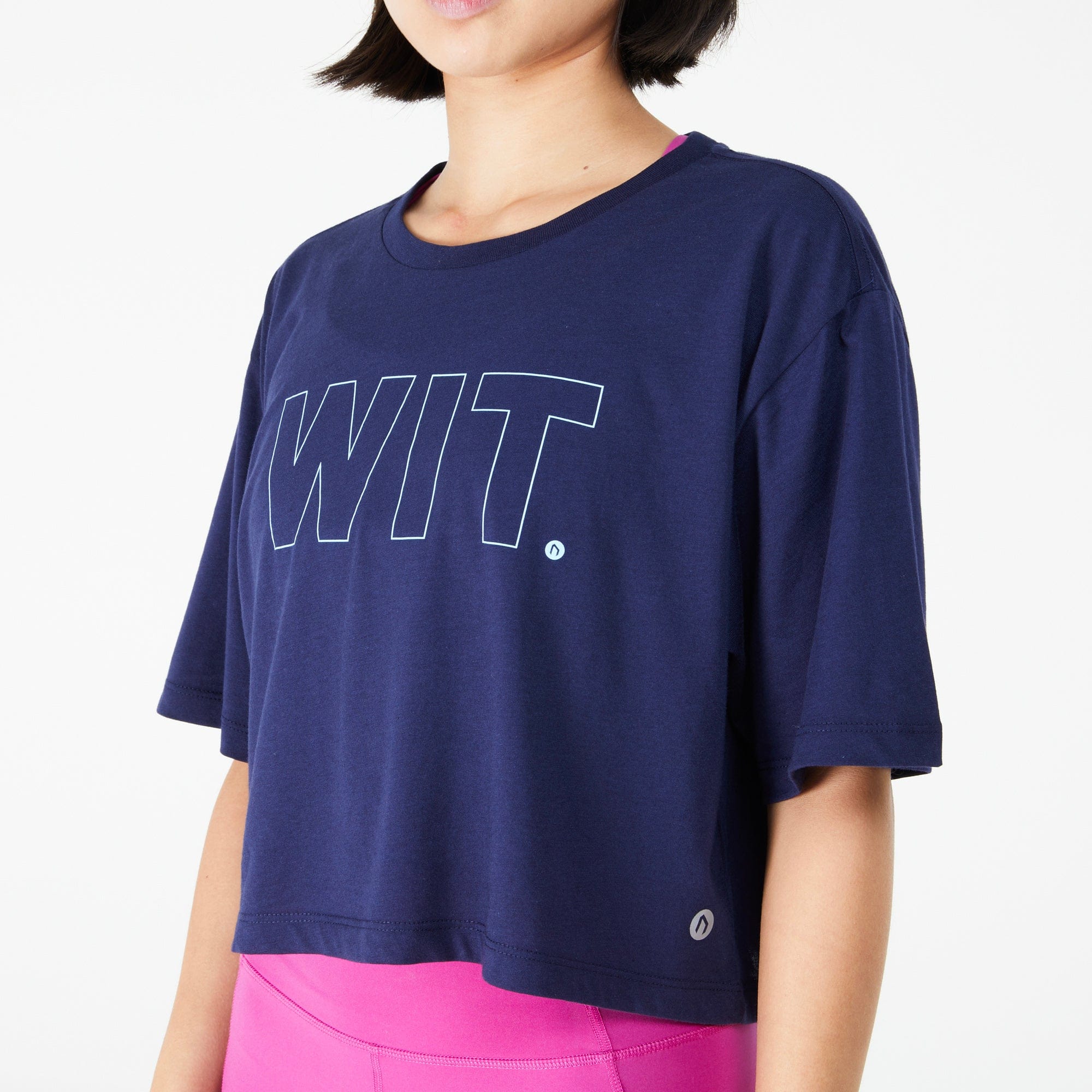 WIT Fitness T-shirts WIT Womens Crop Outline Logo Tee in Navy and Blue